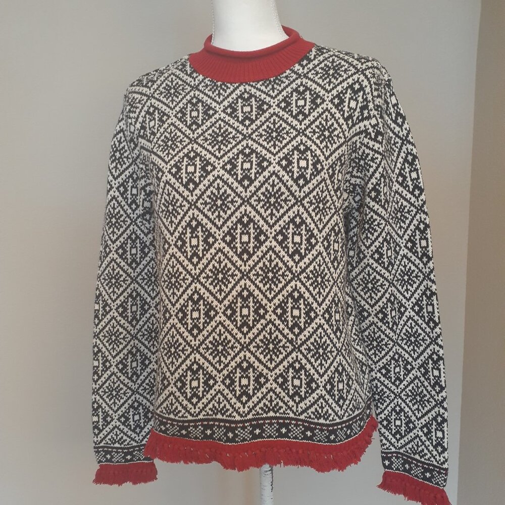 Talbot's Snowflake Fair Isle  Fringe Hem Sweater
